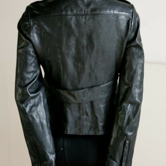 Club Monaco Classic Minimalist  Cropped Leather Jacket Xs - Picture 6 of 9